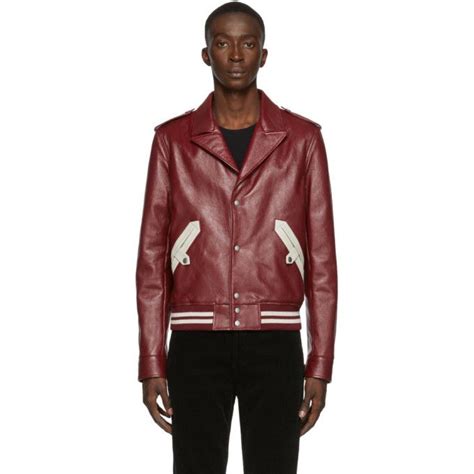 yves saint laurent red leather jacket|saint laurent letterman jacket.